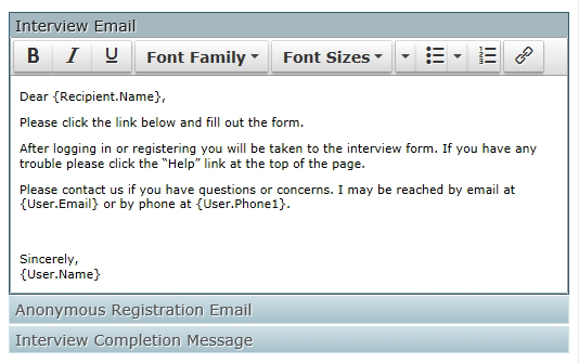 Client interview email content form