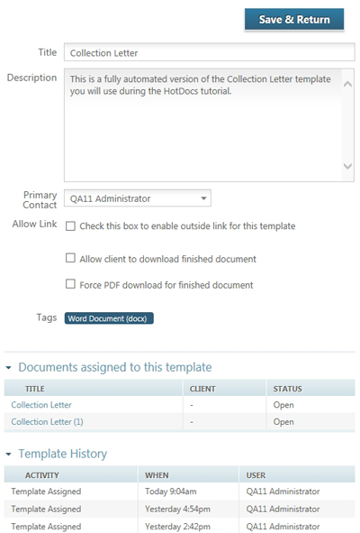 Template details overview